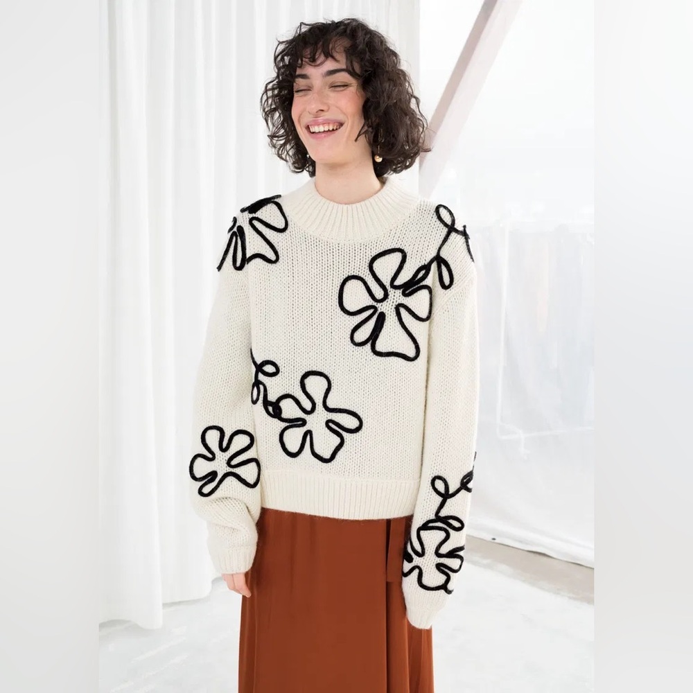& Other Stories Floral Rope Chunky Knit Sweater